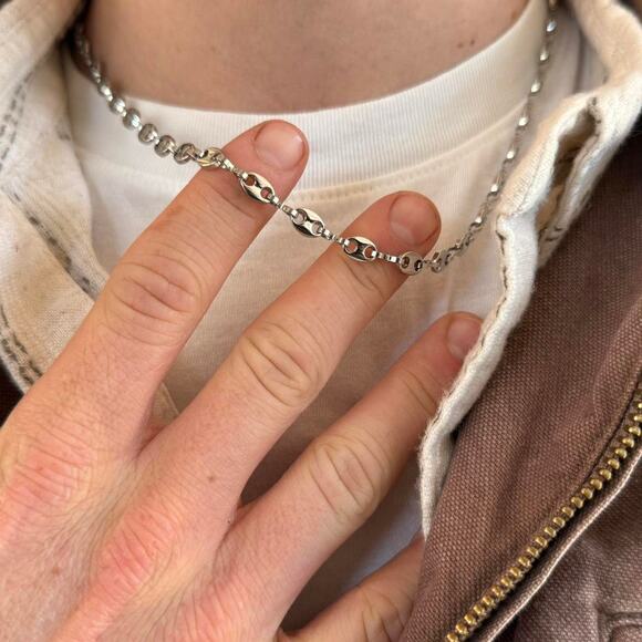 Y2K 2000s Silver Link Chain Necklace Unisex Streetwear Jewelry New - Picture 3 of 8